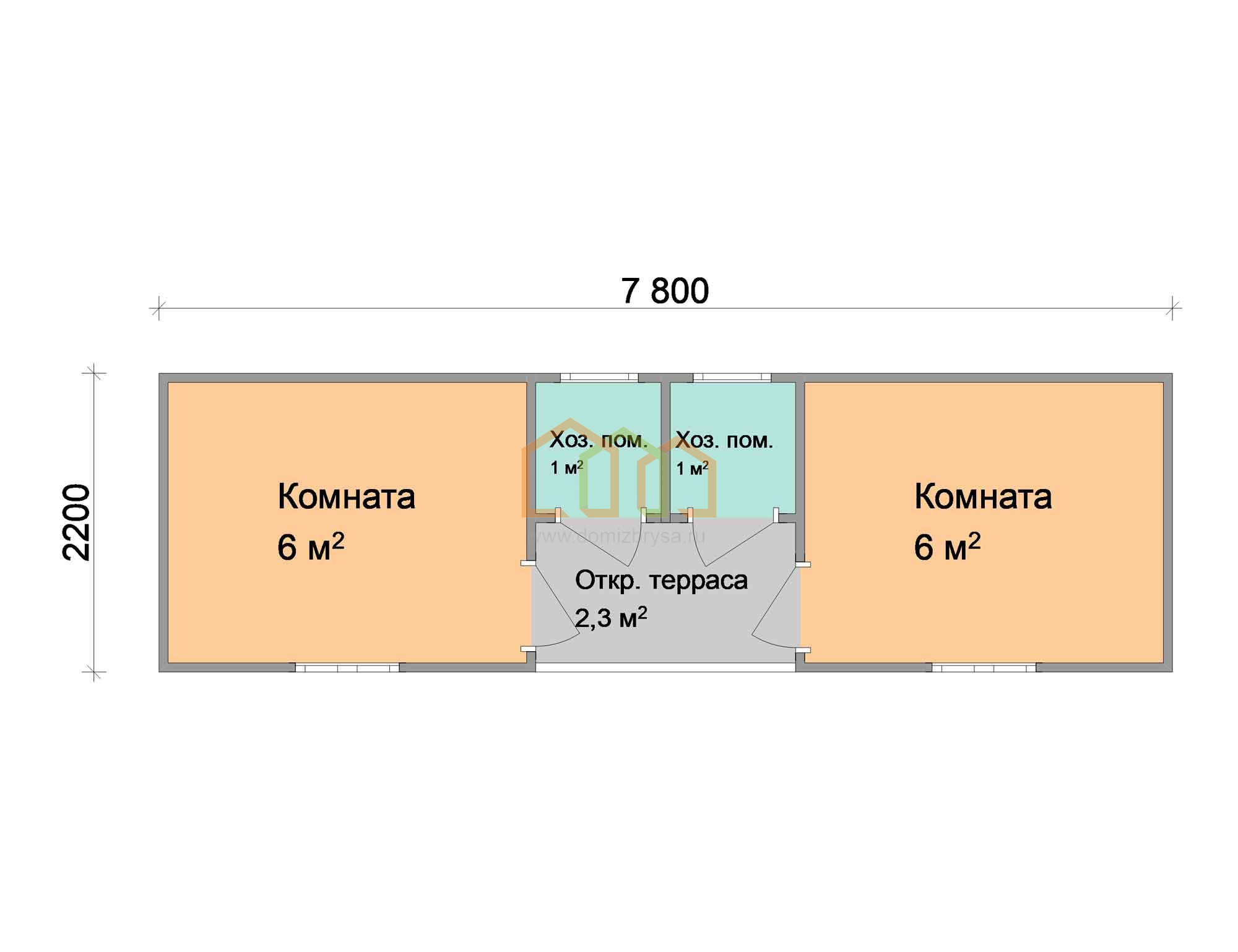 Дачная бытовка 2-х комнатная Лотос - 5 7.8x2.2 Площадь: 17.16 м² в готовом  виде с душем и туалетом под ключ в Данилове и области